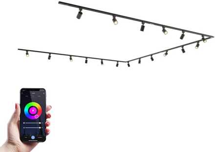 Taros Railverlichting Pakket - U-vorm - 6x 1,5m rail - 18 railspots - Incl. RGBWW GU10 - IP20 - Modulair - 230V Zwart