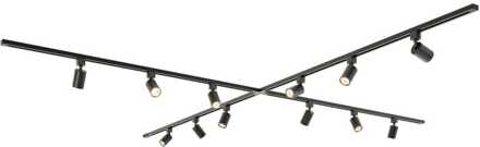 Taros Railverlichting Pakket - X-vorm - 4x 1,5m rail - 12 railspots - Incl. 2700K GU10 - IP20 - Modulair - 230V Zwart