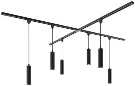 Taros Railverlichting Pakket - X-vorm - 4x 1m rail - 6 hanglamp - Incl. 2700K GU10 - IP20 - Modulair - 230V Zwart