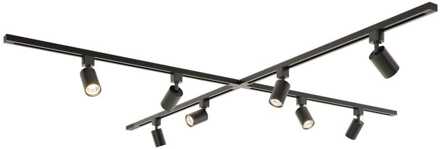 Taros Railverlichting Pakket - X-vorm - 4x 1m rail - 8 railspots - Excl. Lichtbron - IP20 - Modulair - 230V Zwart