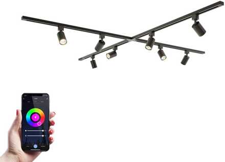 Taros Railverlichting Pakket - X-vorm - 4x 1m rail - 8 railspots - Incl. RGBWW GU10 - IP20 - Modulair - 230V Zwart