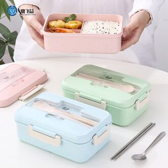 Tarwe Stro Studenten Container Kan Magnetron Japanse Gerechten Gescheiden Isolatie Bento Box Plastic Vierkante Snack Doos Blauw