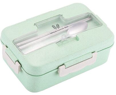 Tarwe Stro Studenten Container Kan Magnetron Japanse Gerechten Gescheiden Isolatie Bento Box Plastic Vierkante Snack Doos groen