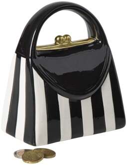 Tas spaarpot gestreept - zwart/wit - 12.3x14.5x7.2 cm