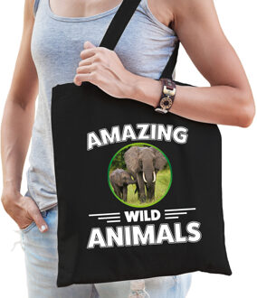 Tasje olifanten amazing wild animals / dieren zwart voor volwassenen en kinderen - Feest Boodschappentassen