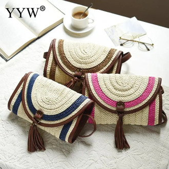Tassel Handbag Female Summer Beach Straw Bag Lady Casual Fashion Knitted Shoulder Bag Travel Rattan Weave Messenger Clutch