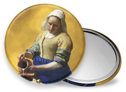 Tasspiegeltje Vermeer Het Melkmeisje Ø7,5cm geel