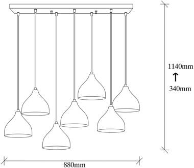 Tattoo hanglamp 6222 7-lamps goud goud antiek, zwart