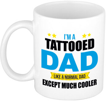 Tattooed dad mok / beker wit 300 ml - Cadeau mokken - Papa/ Vaderdag - feest mokken