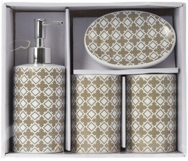 Taupe/witte retro badkamer set 4-delig - Badkameraccessoireset Multikleur