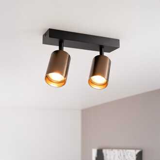 Taurus bronzo II by LUSENZ - 2-lichts plafondspot met kantelbare geborstelde bronzen spots en matzwarte basis Geborsteld brons