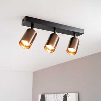 Taurus bronzo III by LUSENZ - 3-lichts plafondspot met kantelbare geborstelde bronzen spots en matzwarte basis Geborsteld brons