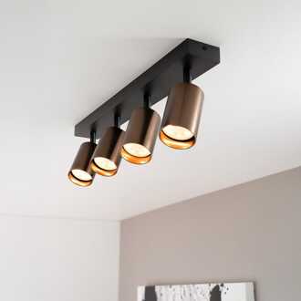Taurus bronzo IV by LUSENZ - 4-lichts plafondspot met kantelbare geborstelde bronzen spots en matzwarte basis Geborsteld brons