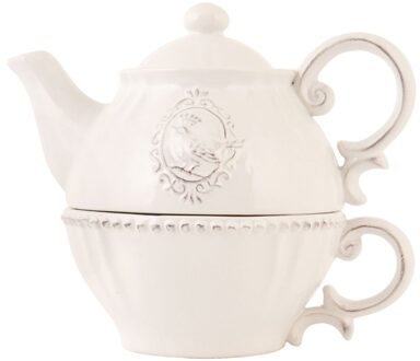 Tea for One 400 ml Beige Keramiek Rond Vogel Theepot set