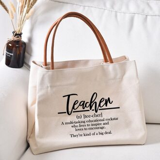 Teacher Definition Printed Teaching Tote Bag Work Bag for Teacher's Day Women Lady Canvas Beach Bag Handbag wit