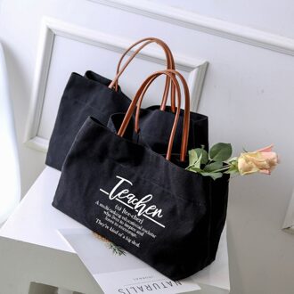 Teacher Definition Printed Teaching Tote Bag Work Bag for Teacher's Day Women Lady Canvas Beach Bag Handbag zwart
