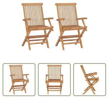 Teak Tuinstoelen - Set van 2 - 55 x 60 x 89 cm - Ergonomisch ontworpen - Inklapbaar - Bruin