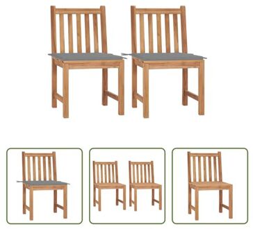 Teak Tuinstoelenset - Hardhout - 50 x 53 x 90 cm - Incl - Grijs Kussen