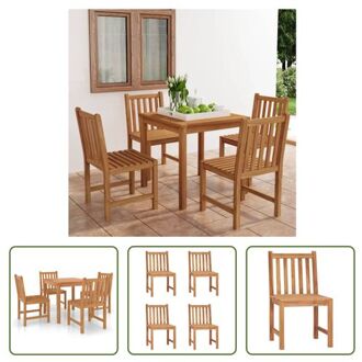 Teakhouten Eethoek - Tafel 80 x 80 x 77 cm - Stoel Set van 4 Bruin