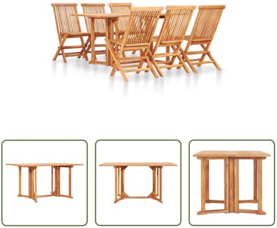 Teakhouten Eetmeubelset - Klaptafel en 6 Stoelen - 150 x 90 x 75 cm - Montage vereist - The Living Bruin