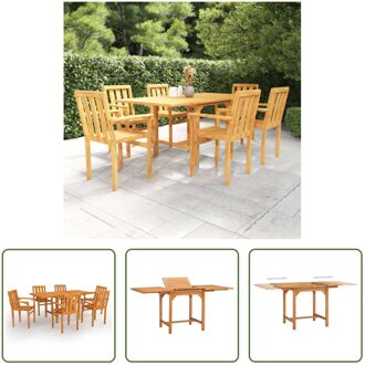 Teakhouten Tuinset - Uitschuifbare Tafel (110-160 cm) - Stapelbare Stoelen - 7-Delig Bruin