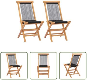 Teakhouten Tuinstoel - Touw Design - Zwart - 46x62x90 cm