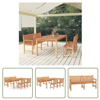 Teakwood Eethoek - Tuinmeubelset met Tafel 200x100x77 cm - Bank 180x60x90 cm en 2 Stoelen 50x53x90 cm Bruin