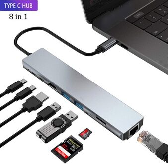 Tebe Usb Type-C Hub 4K Hdmi RJ45 Usb 3.0 Sd/Td Kaartlezer Pd Snelle lading 8-In-1 Multifunctionele Adapter Voor Macbook Pro