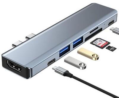 Tech-Protect V5 7-in-1 Multiport USB-C Hub Adapter - Grijs
