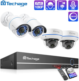 Techage 4CH 1080P HDMI POE NVR Kit Security CCTV System 2MP IR-Cut Indoor Outdoor CCTV Dome IP Camera P2P Video Surveillance Set