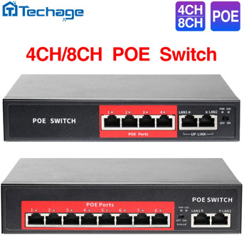 Techage 4CH 8CH 52V Network POE Switch With 10/100Mbps IEEE 802.3 af/at Over Ethernet IP Camera/ Wireless AP/ CCTV Camera System