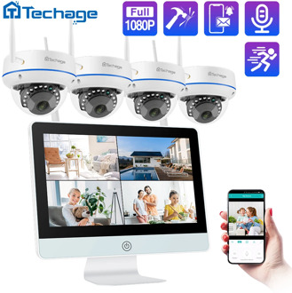 Techage 8CH 1080P 2MP Wireless NVR 12" LCD Screen CCTV Security System Dome Indoor Audio WIFI IP Camera Video Surveillance Set