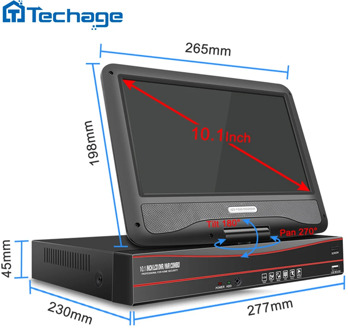 Techage 8CH 1080P 48V POE NVR 10.1" LCD Monitor Screen 802.3af P2P ONVIF Network Video Recorder for 2MP Security POE IP Camera
