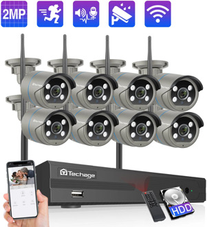 Techage 8CH 1080P Wireless Wifi Camera NVR System 2MP Wifi 2-Way Audio Build In MIC Video Outdoor CCTV Security Surveillance Kit