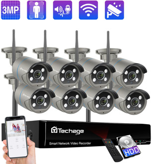 Techage 8CH 3MP Wireless Security Camera System Two-Way Audio Human Detection WiFi IP Camera CCTV Video Surveillance Camera Kit