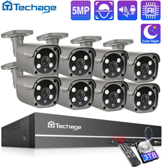 Techage 8CH 5MP HD POE NVR Kit CCTV Security System Two Way Audio AI Face Detect IP Camera Outdoor Video Surveillance Camera Set