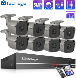 Techage 8CH 5MP HD POE NVR Kit CCTV System Two Way Audio AI IP Camera IR Cut Outdoor P2P Remote Video Security Surveillance Set