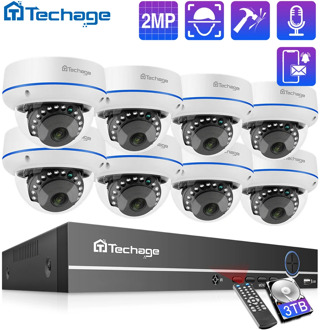 Techage H.265 8CH 1080P POE NVR Kit CCTV Home Security System 2MP Audio Recorder Indoor Dome IP Camera Video Surveillance Set