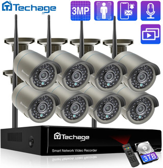 Techage H.265 8CH 3MP Wireless Video Camera System Outdoor Audio Record Wifi IP Camera P2P Security CCTV Surveillance NVR Kit