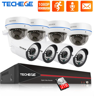 Techege 8CH 1080P POE NVR kit 2MP Audio PoE IP Camera H.265 CCTV System Outdoor Waterproof Email Alert Video Surveillance Kit