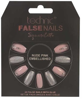 Technic Kunstnagels Technic False Nails Squareletto Nude Pink Embellished 24 st
