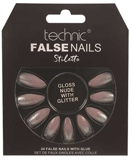 Technic Kunstnagels Technic False Nails Stiletto Gloss Nude With Glitter 24 st