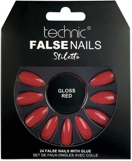 Technic Kunstnagels Technic False Nails Stiletto Gloss Red 24 st