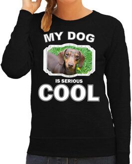 Teckel honden trui / sweater my dog is serious cool zwart - dames - Teckels liefhebber cadeau sweaters M