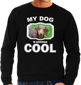 Teckel honden trui / sweater my dog is serious cool zwart - heren - Teckels liefhebber cadeau sweaters M