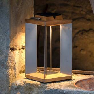 Teckinox LED-lantaarn op zonne-energie, teak/staal, 36,5cm staal, licht hout