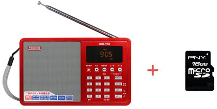 Tecsun ICR-110 Radio Fm/Am MP3 Speler Ouderen Recorder Digitale Audio Draagbare Halfgeleider Sound Box Ondersteuning Tf-kaart Gratis rood 16GB