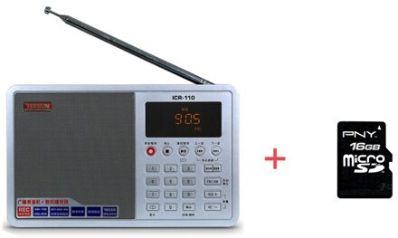 Tecsun ICR-110 Radio Fm/Am MP3 Speler Ouderen Recorder Digitale Audio Draagbare Halfgeleider Sound Box Ondersteuning Tf-kaart Gratis zilver 16GB