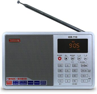 Tecsun ICR-110 Radio Fm/Am MP3 Speler Ouderen Recorder Digitale Audio Draagbare Halfgeleider Sound Box Ondersteuning Tf-kaart Gratis zilver