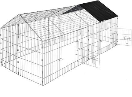 Tectake Konijnenren met zonnescherm Zwart